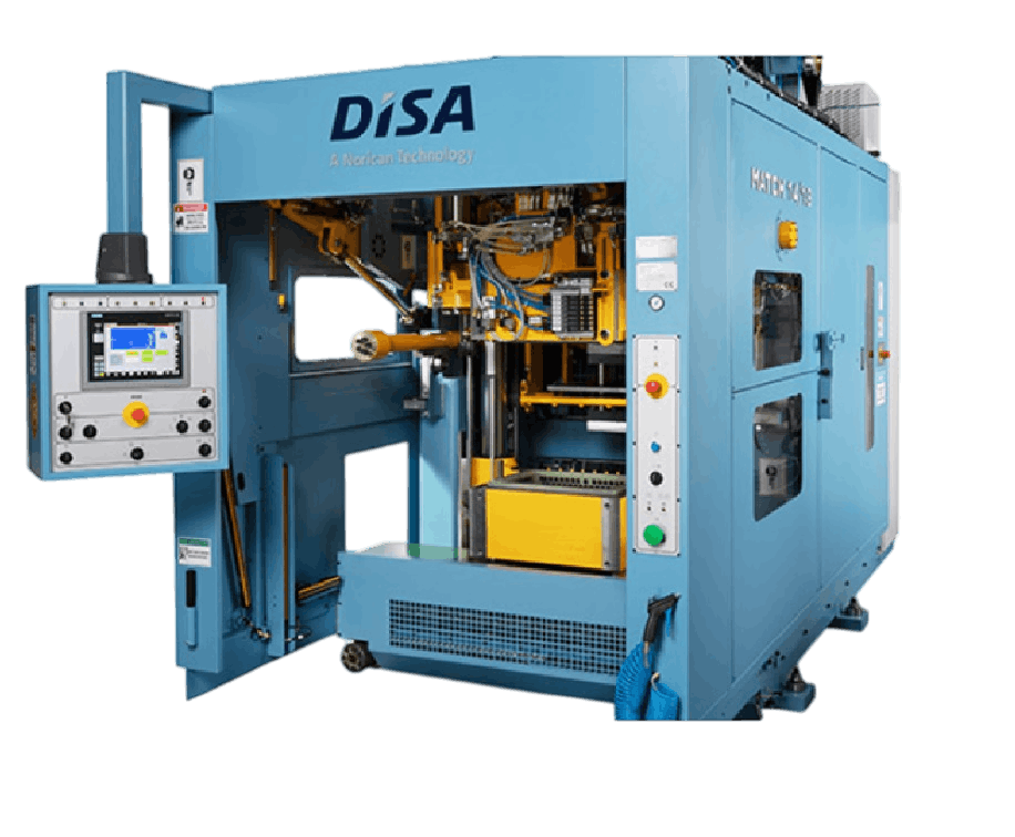 Molten metal being poured into molds in an industrial setting